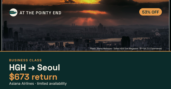 Business return to Seoul from US$673 — ~53% off. Limited availability.