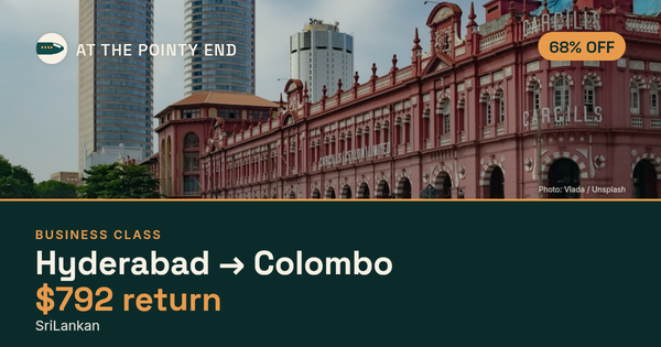 Business return to Colombo from US$792, about 68% off. Checked against live availability.