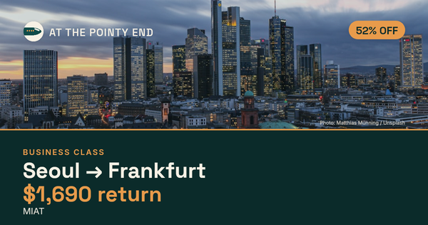 Business return to Frankfurt from US$1,690, about 52% off. Checked against live availability.