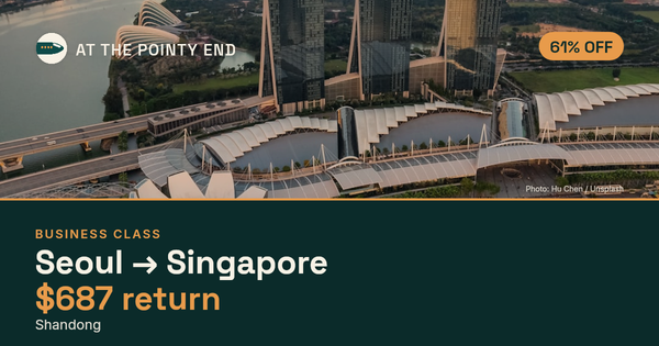 Business return to Singapore from US$687, about 61% off. Checked against live availability.