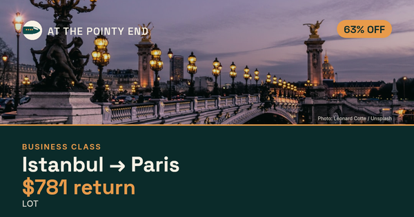 Business return to Paris from US$781, about 63% off. Checked against live availability.
