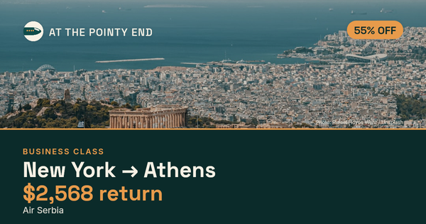 EXPIRED: Business return to Athens was US$2,568. The links inside still show today's best fares.
