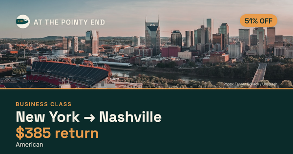 Business return to Nashville from US$385, about 51% off. Checked against live availability.