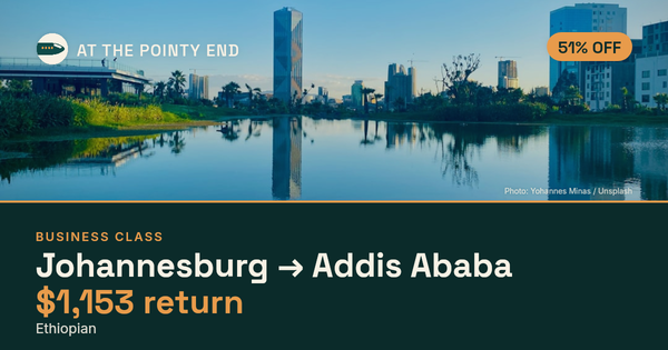 Business return to Addis Ababa from US$1,153, about 51% off. Checked against live availability.