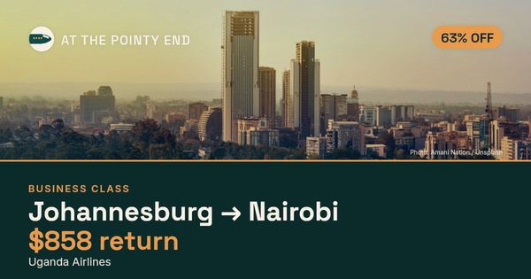 Business return to Nairobi from US$858, about 63% off. Checked against live availability.
