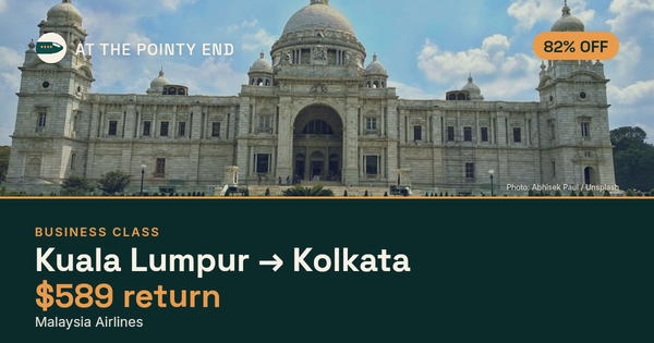 Business return to Kolkata from US$589 — ~82% off. Limited availability.