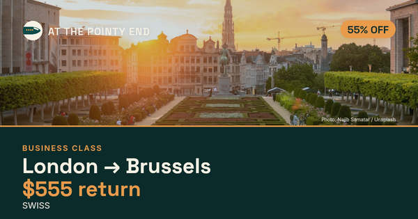 Business return to Brussels from US$555, about 55% off. Checked against live availability.