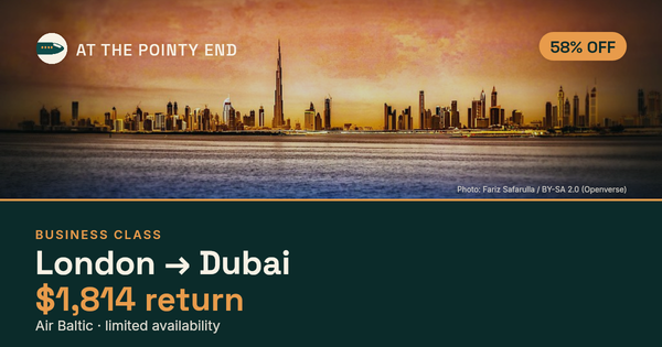 Business return to Dubai from US$1,814 — ~58% off. Limited availability.