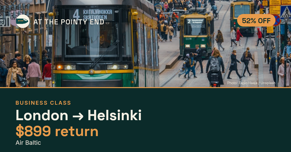 Business return to Helsinki from US$899, about 52% off. Checked against live availability.