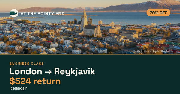 EXPIRED: Business return to Reykjavik was US$524. The links inside still show today's best fares.