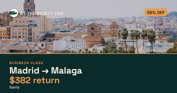 Business return to Malaga from US$382, about 56% off. Checked against live availability.