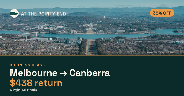Business return to Canberra from US$438, about 38% off. Checked against live availability.