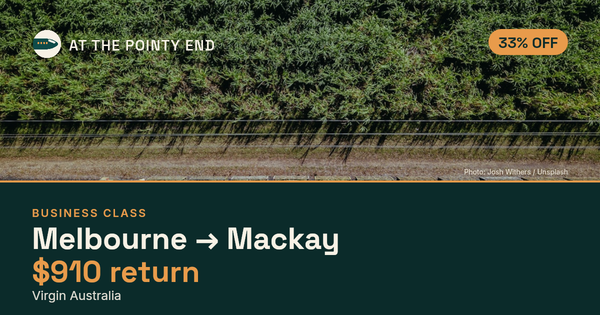 Business return to Mackay from US$910, about 33% off. Checked against live availability.