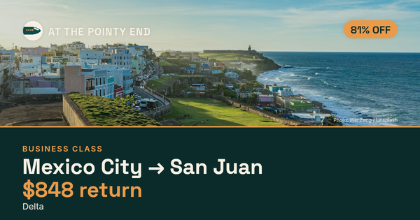 Business return to San Juan from US$848, well below typical. Checked against live availability.