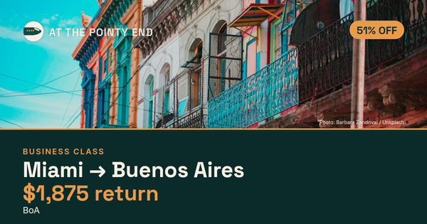 Business return to Buenos Aires from US$1,875, about 51% off. Checked against live availability.
