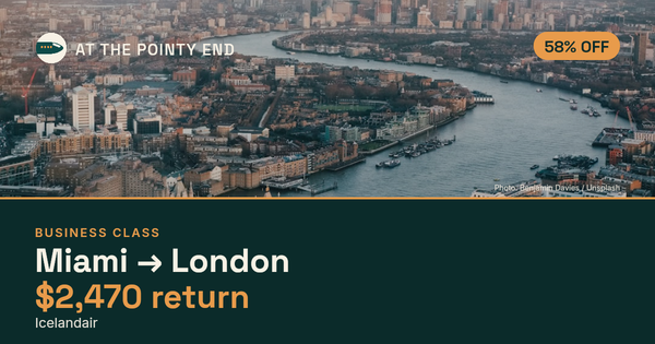 EXPIRED: Business return to London was US$2,470. The links inside still show today's best fares.