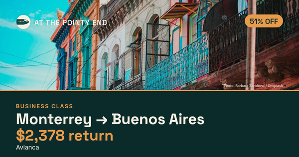 Business return to Buenos Aires from US$2,378, about 51% off. Checked against live availability.