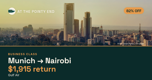 Business return to Nairobi from US$1,915, well below typical. Checked against live availability.