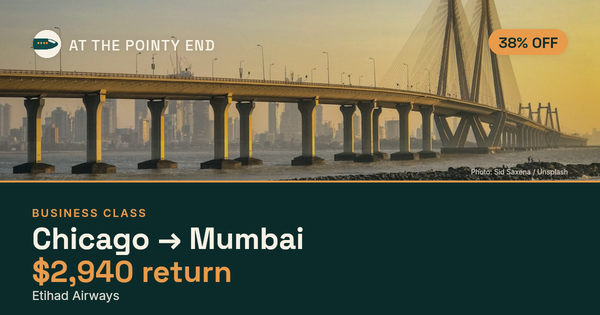 Business return to Mumbai from US$2,940, about 38% off. Checked against live availability.