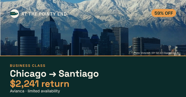Business return to Santiago from US$2,241 — ~59% off. Limited availability.