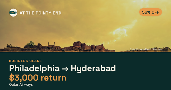 EXPIRED: Business return to Hyderabad was US$3,000. The links inside still show today's best fares.