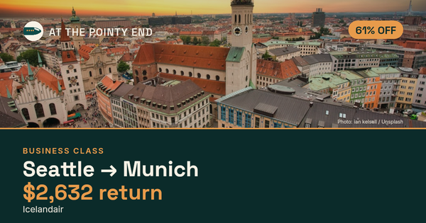 Business return to Munich from US$2,632, about 61% off. Checked against live availability.