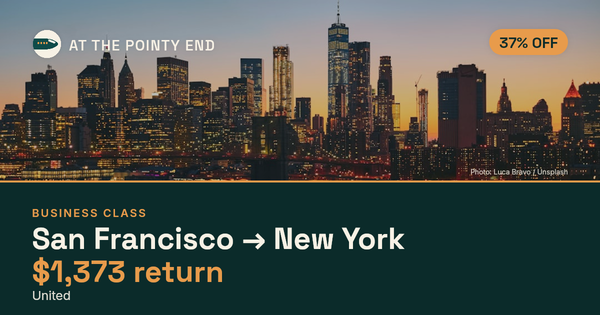 Business return to New York from US$1,373, about 37% off. Checked against live availability.
