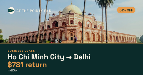 Business return to Delhi from US$781 — ~51% off. Limited availability.
