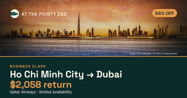 Business return to Dubai from US$2,058 — ~54% off. Limited availability.