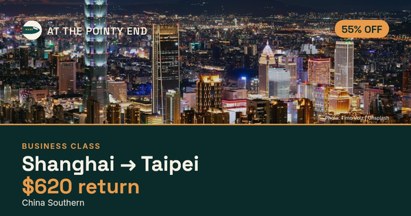 Business return to Taipei from US$620, about 55% off. Checked against live availability.