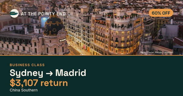 EXPIRED: Business return to Madrid was US$3,107. The links inside still show today's best fares.