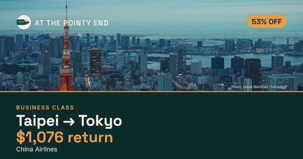 Business return to Tokyo from US$1,076, about 53% off. Checked against live availability.
