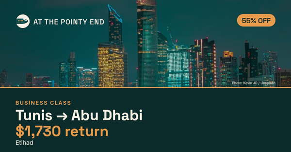 Business return to Abu Dhabi from US$1,730, about 55% off. Checked against live availability.