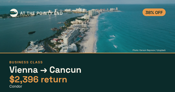 Business return to Cancun from US$2,396, about 38% off. Checked against live availability.