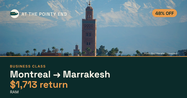 Business return to Marrakesh from US$1,713, about 48% off. Checked against live availability.