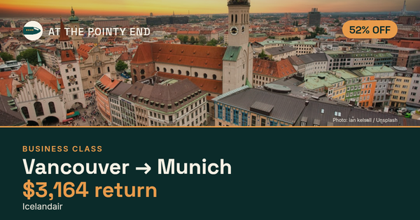 Business return to Munich from US$3,164, about 52% off. Checked against live availability.