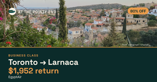 Business return to Larnaca from US$1,952, well below typical. Checked against live availability.