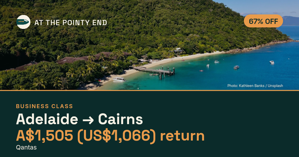 Business return to Cairns from US$1,066, about 67% off. Checked against live availability.