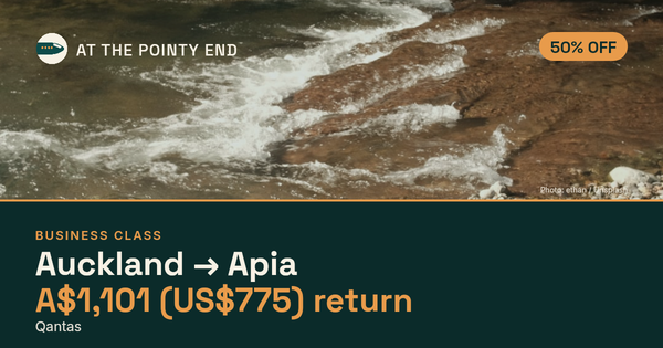 Business return to Apia from US$775, about 50% off. Checked against live availability.