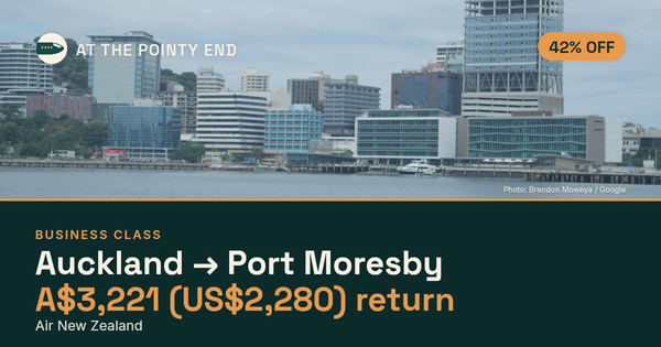 Business return to Port Moresby from US$2,280, about 42% off. Checked against live availability.