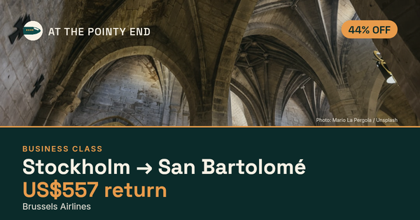 Business return to San Bartolomé from US$557, about 44% off. Checked against live availability.