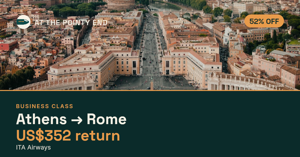 Business return to Rome from US$352, about 52% off. Checked against live availability.