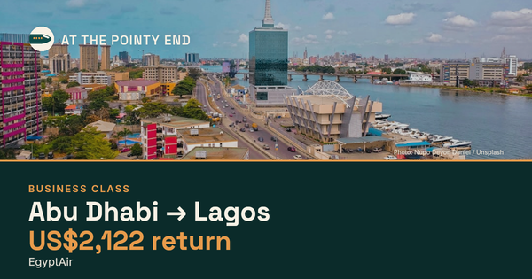 Business return to Lagos from US$2,122, well below typical. Checked against live availability.