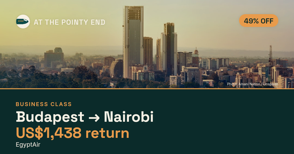 Business return to Nairobi from US$1,438, about 49% off. Checked against live availability.