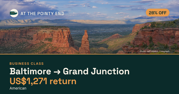 Business return to Grand Junction from US$1,271, about 28% off. Checked against live availability.
