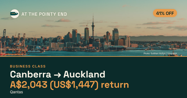 Business return to Auckland from US$1,447, about 41% off. Checked against live availability.