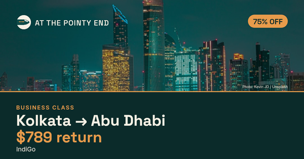 Business return to Abu Dhabi from US$789, well below typical. Checked against live availability.
