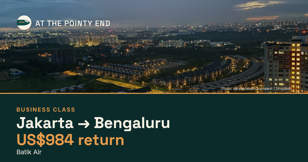 Business return to Bengaluru from US$984, well below typical. Checked against live availability.