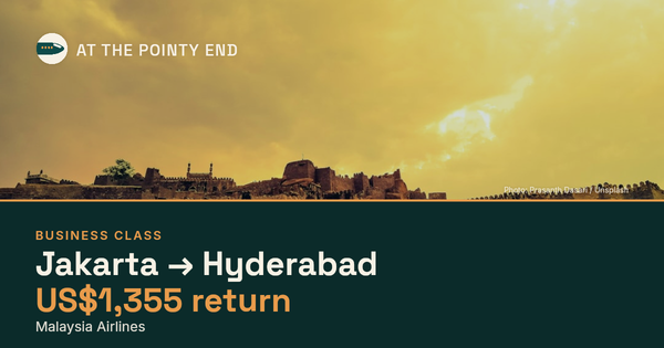 Business return to Hyderabad from US$1,355, well below typical. Checked against live availability.
