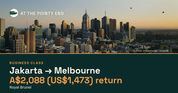 Business return to Melbourne from US$1,473, well below typical. Checked against live availability.